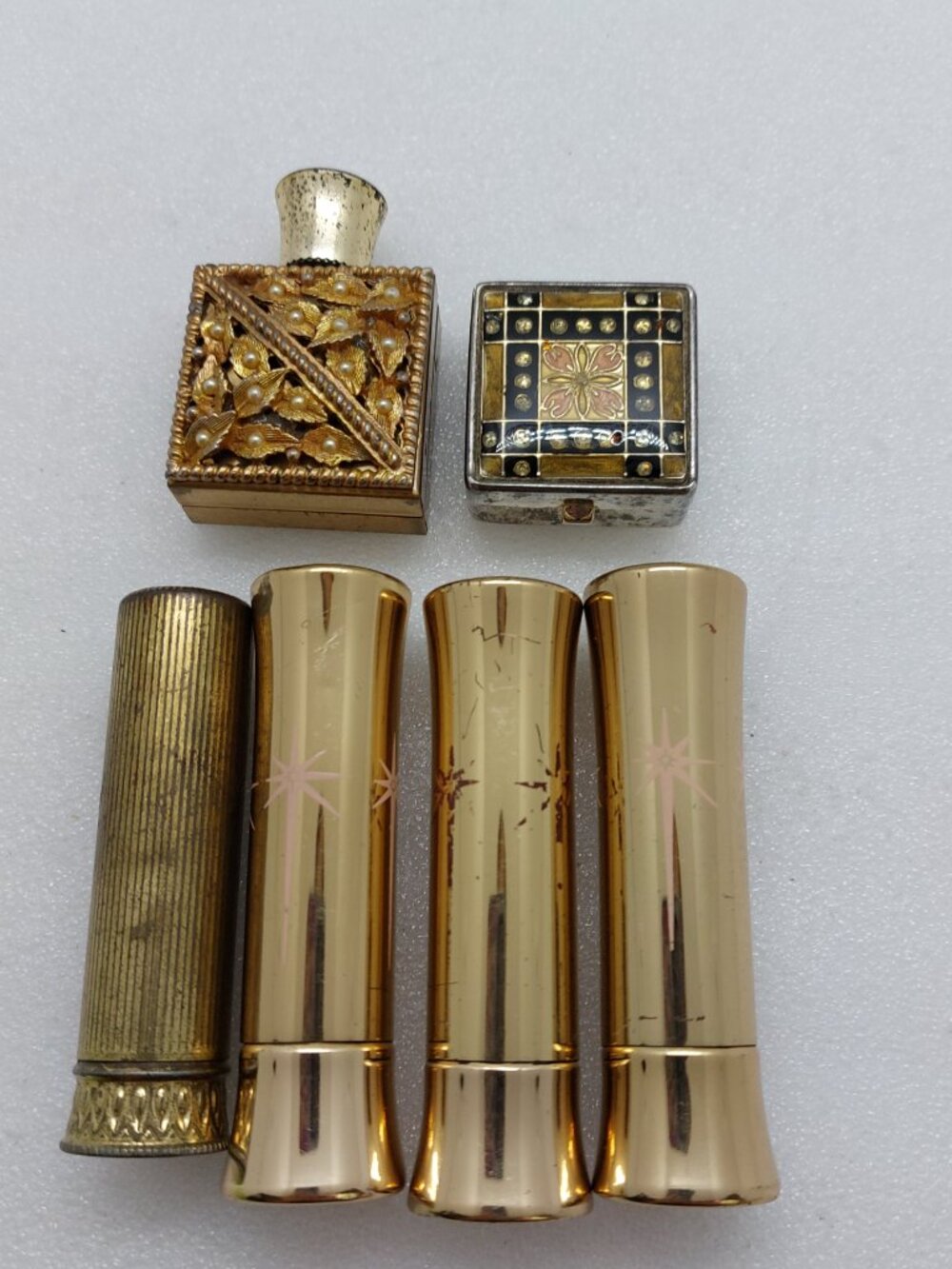 Lot Of Vintage Empty Lipstick Metal Tubes - Max Factor, Pill Case Vanity Decor